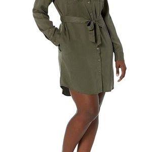 DAILY RITUAL womens shirtdress Sz 10 green curved hem button down NO BELT